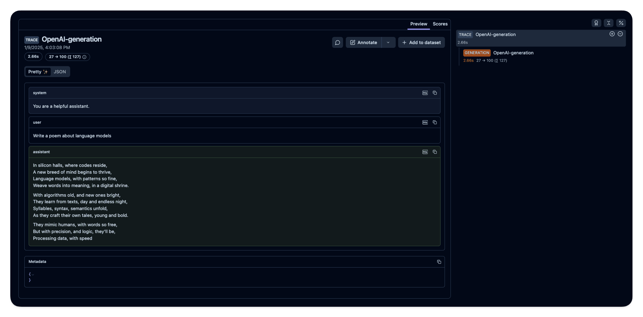 Example trace in Langfuse