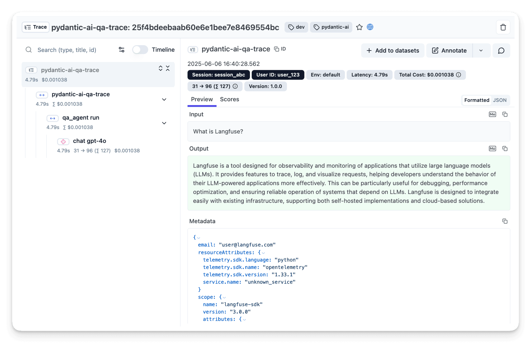 Example Trace in Langfuse